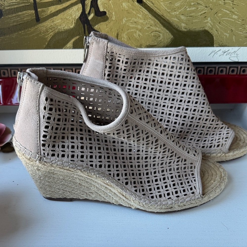 Vince Camuto Beige Cutout Wedge Sandals - Picture 3 of 6
